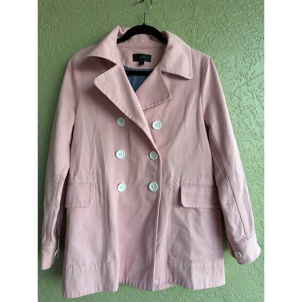 J. Crew Peacoat Womens 10 Pink Double Breasted Heavyweight Cotton Twill Jacket - Picture 2 of 5